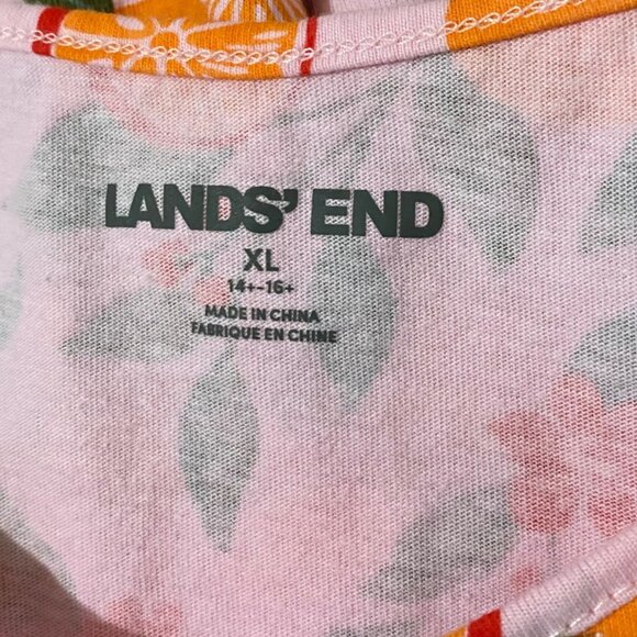 Lands End Girls Dress XL Pink Fruit Print Oranges Florida Vibes Vacation Spring - Picture 5 of 7